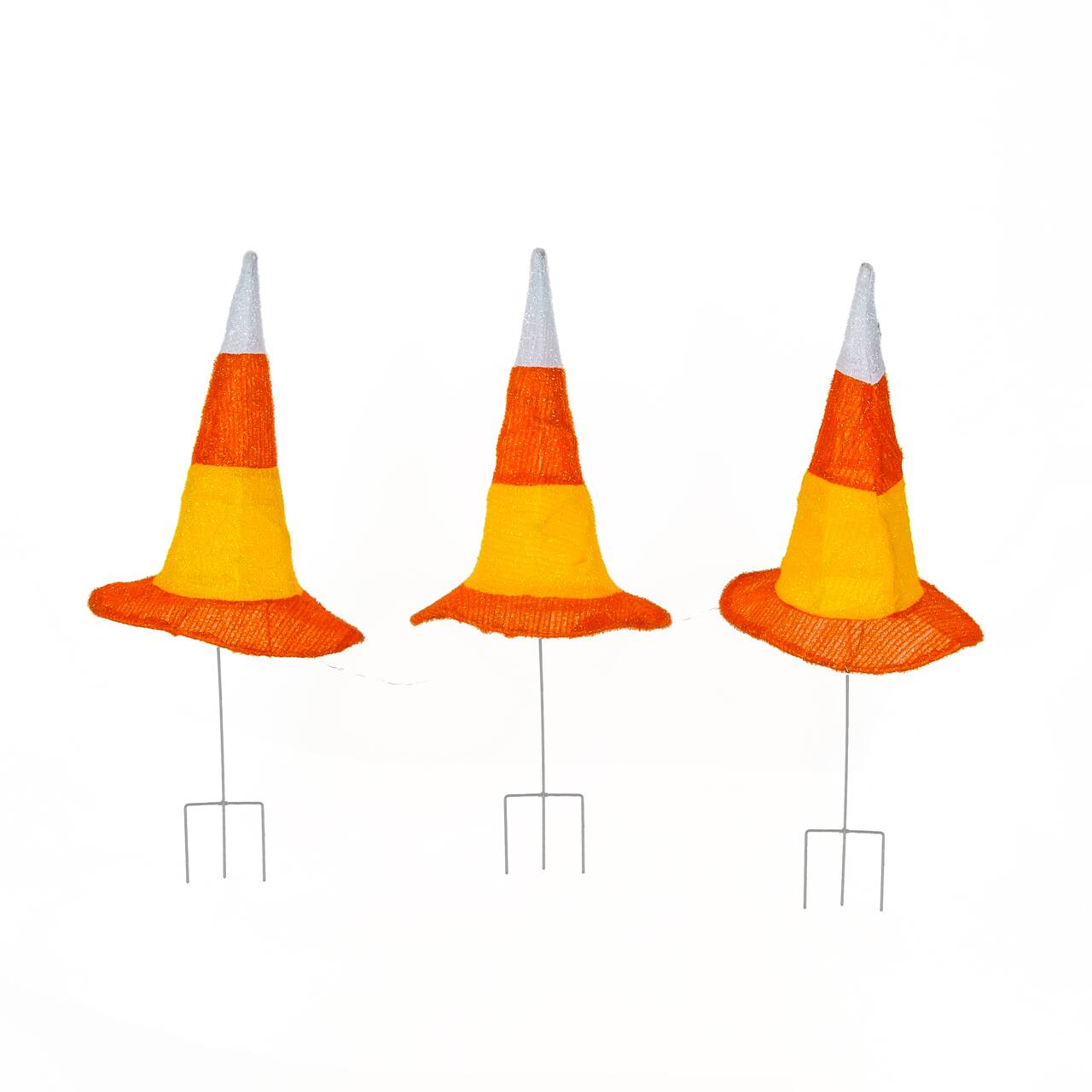 23" Pre-Lit Candy Corn Witch's Hat Garden Stakes